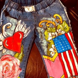 One of a kind hand painted denim pants